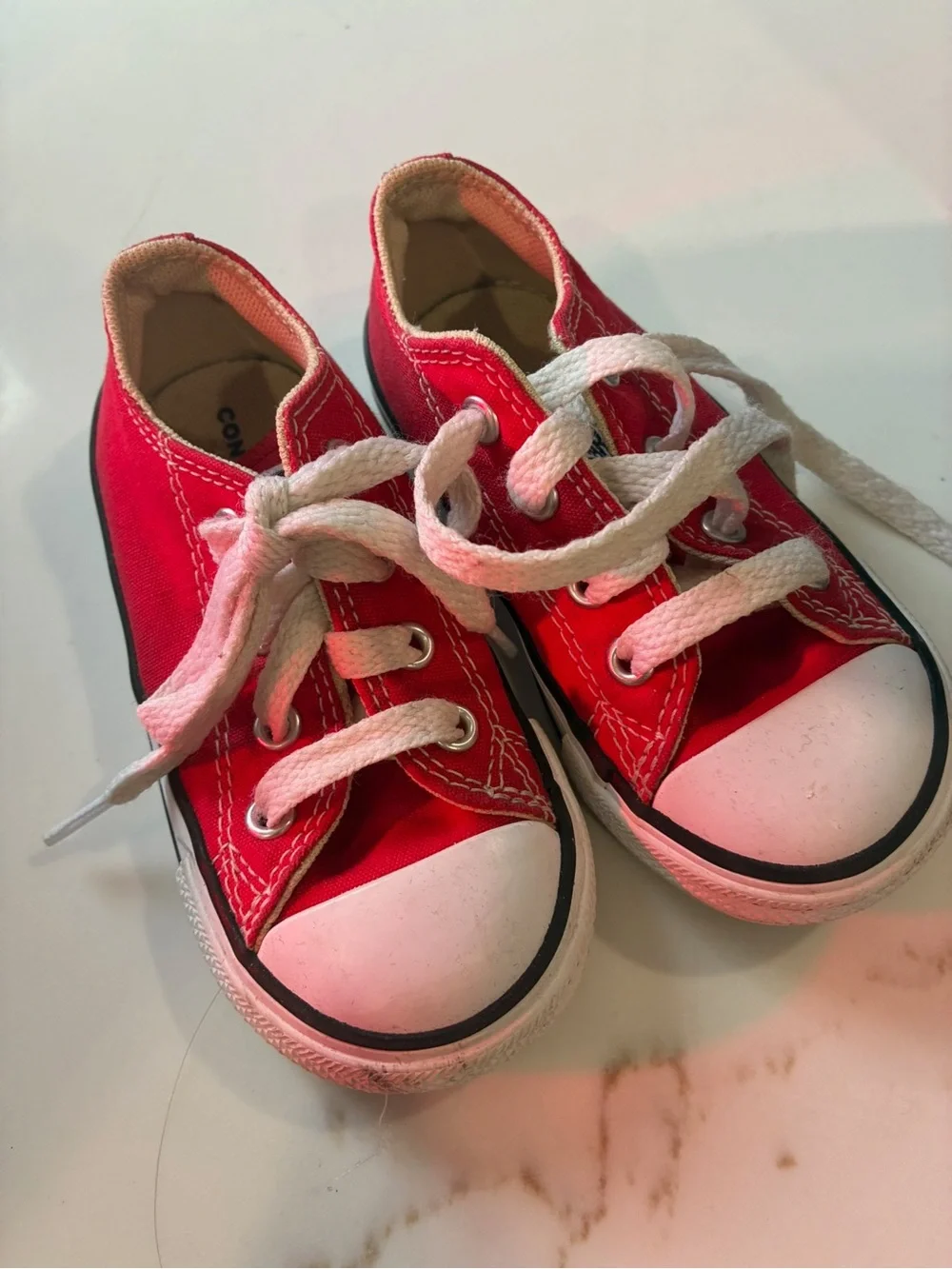 Converse Red Canvas Kids Sneakers with White Toe Cap